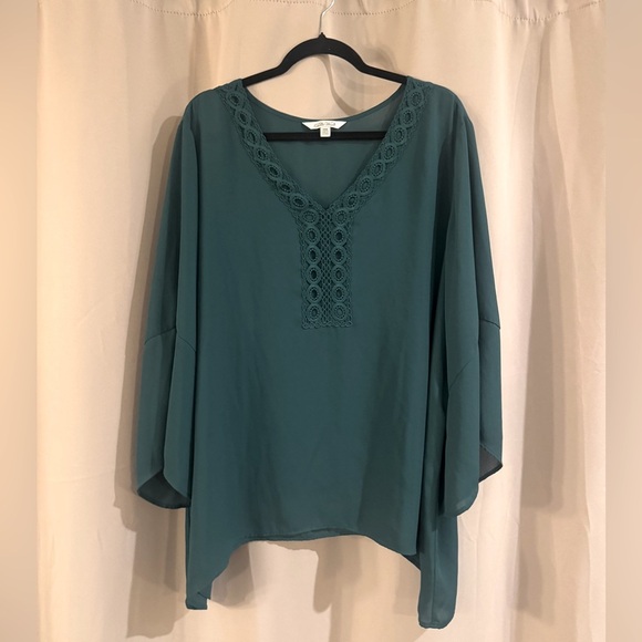 Pioneer Women Elegant Teal Blouse with Lace Detail - Picture 1 of 8